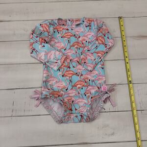 Ruffle Butts Pink Flamingo Rash Guard Swimsuit